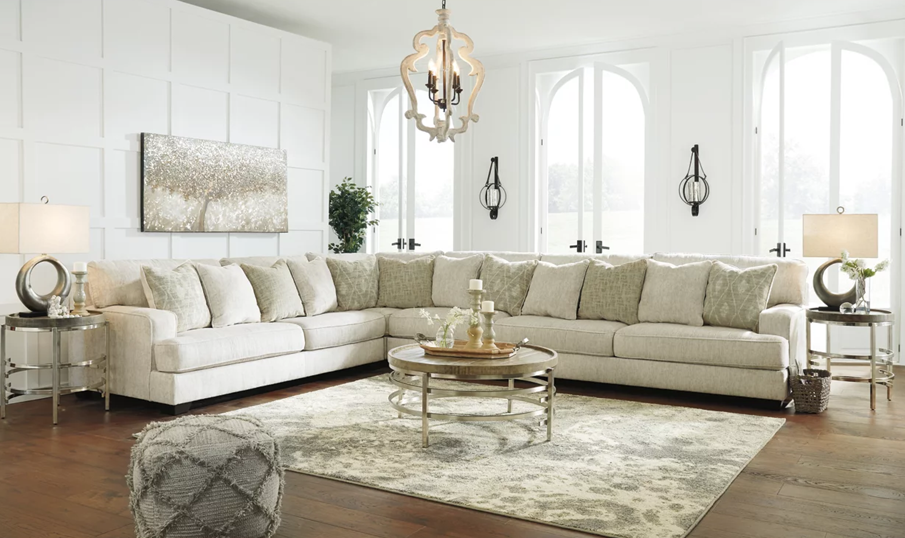 Modern Heritage Rawcliffe L-Shaped Parchment Fabric Sectional Sofa