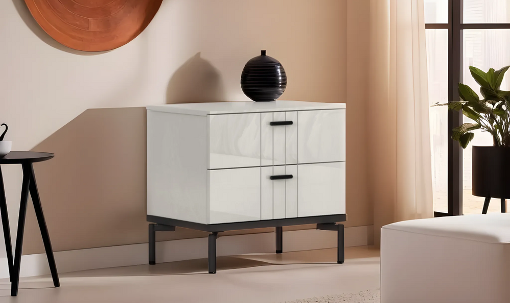 Bella 2- Drawers Premium Wooden Nightstand With Matte Black Legs - Leahyco