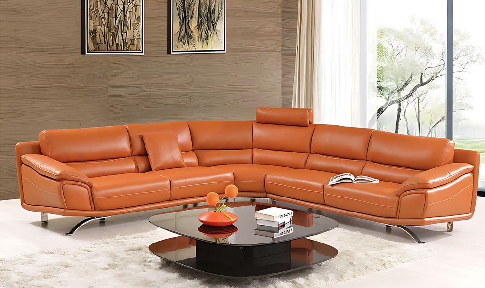 Arrow Modern L-shaped Leather Sectional in Orange-jennifer