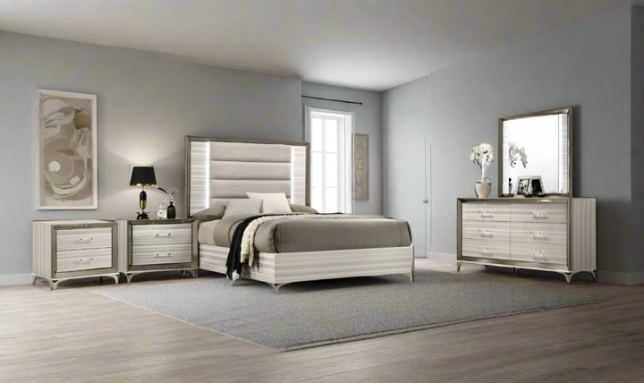 Global Furniture Zambrano White Bedroom Set With LED (King / Queen size)