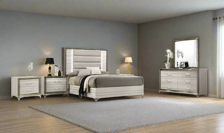 Global Furniture Zambrano White Bedroom Set With LED (King / Queen size)