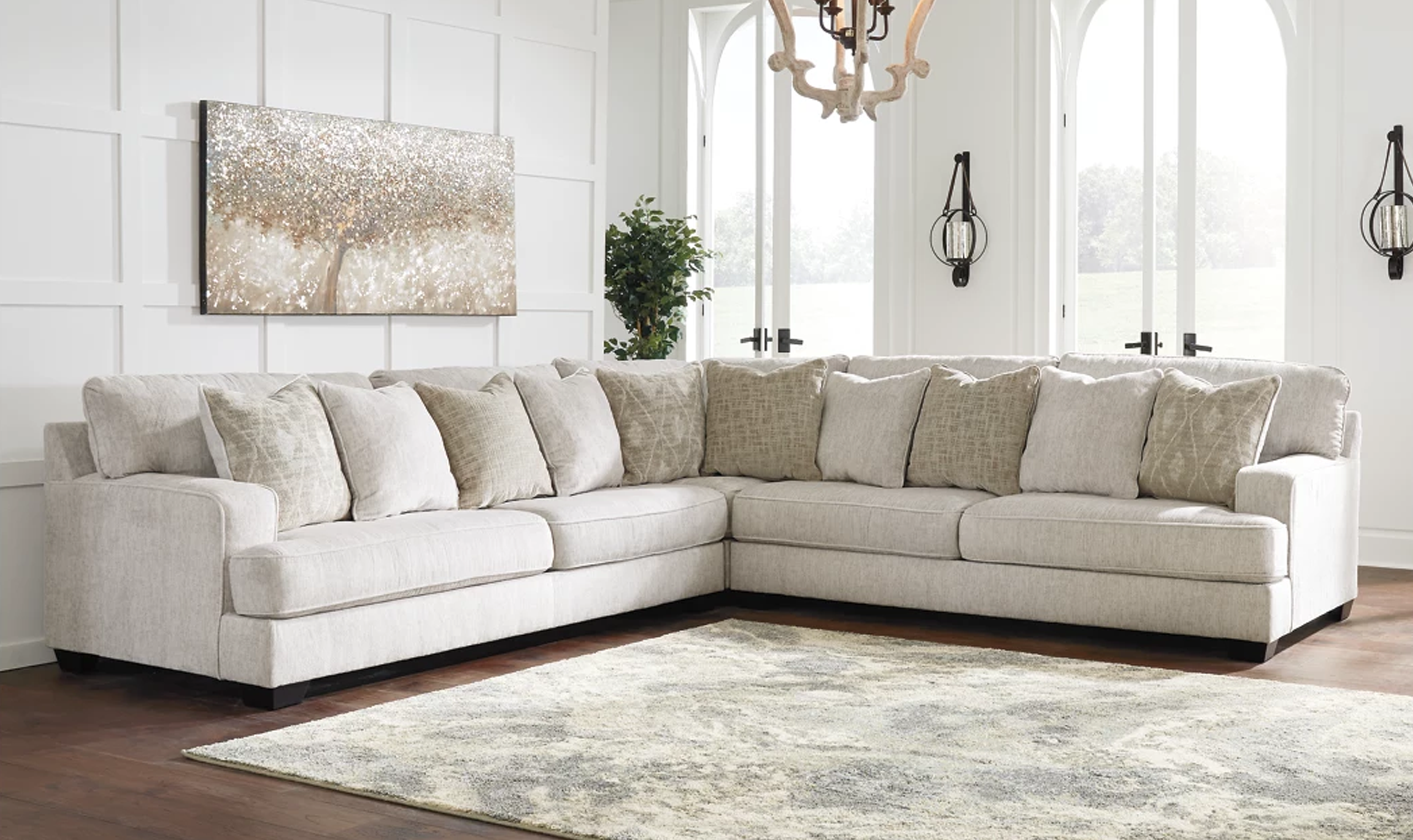 Modern Heritage Rawcliffe L-Shaped Parchment Fabric Sectional Sofa