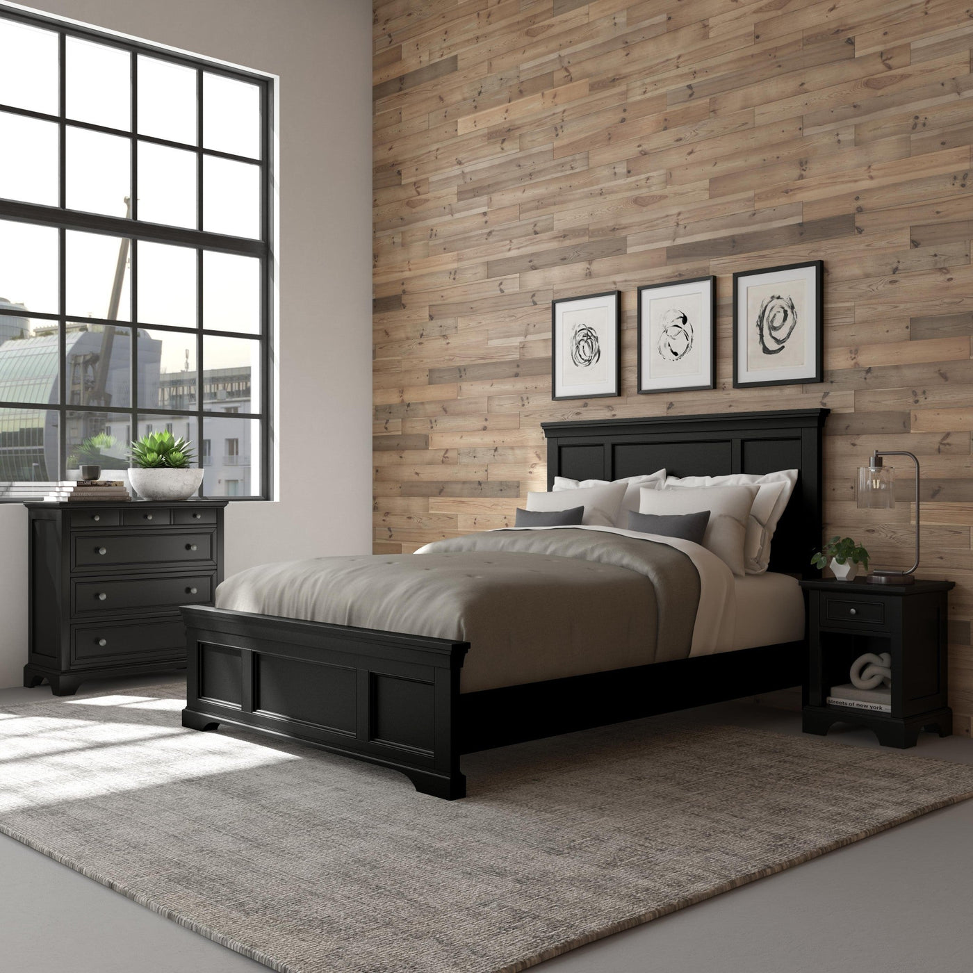 Ashford Queen Bed, Nightstand and Chest - Black by Homestyle