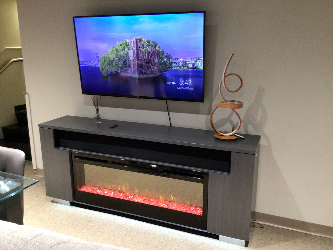 Smart Haley 76" TV console + fireplace Gray