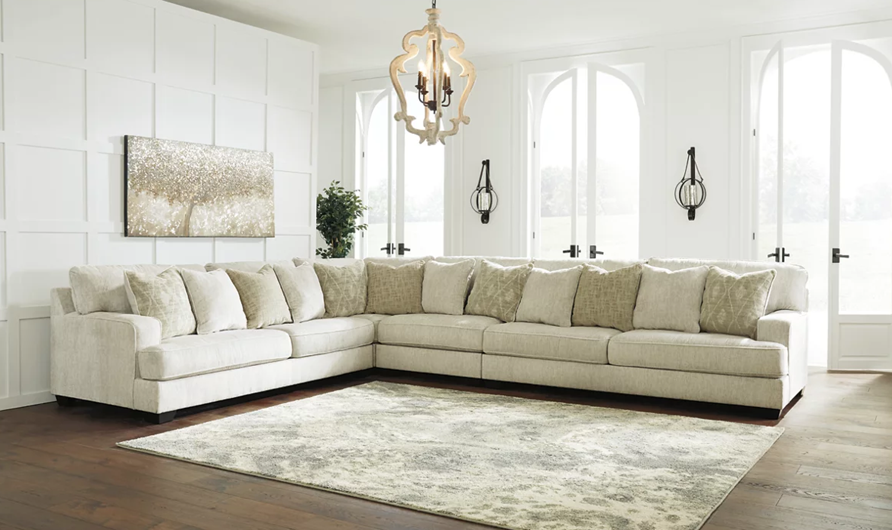 Modern Heritage Rawcliffe L-Shaped Parchment Fabric Sectional Sofa