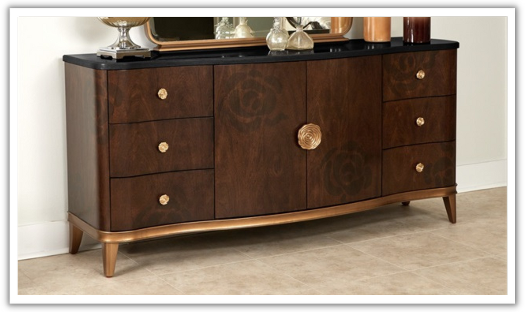 AICO Michael Amini Camellia Field 6-drawers Brown Dresser