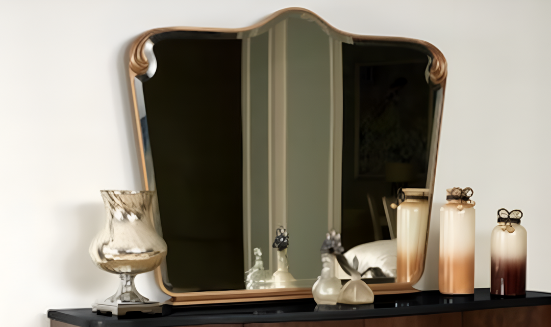 AICO Michael Amini Camellia Mirror with Gold Color Wooden Frame