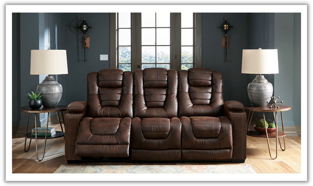 Ashley Owner's Box 2-Seater Leather Recliner Loveseat in Brown-Leahyco