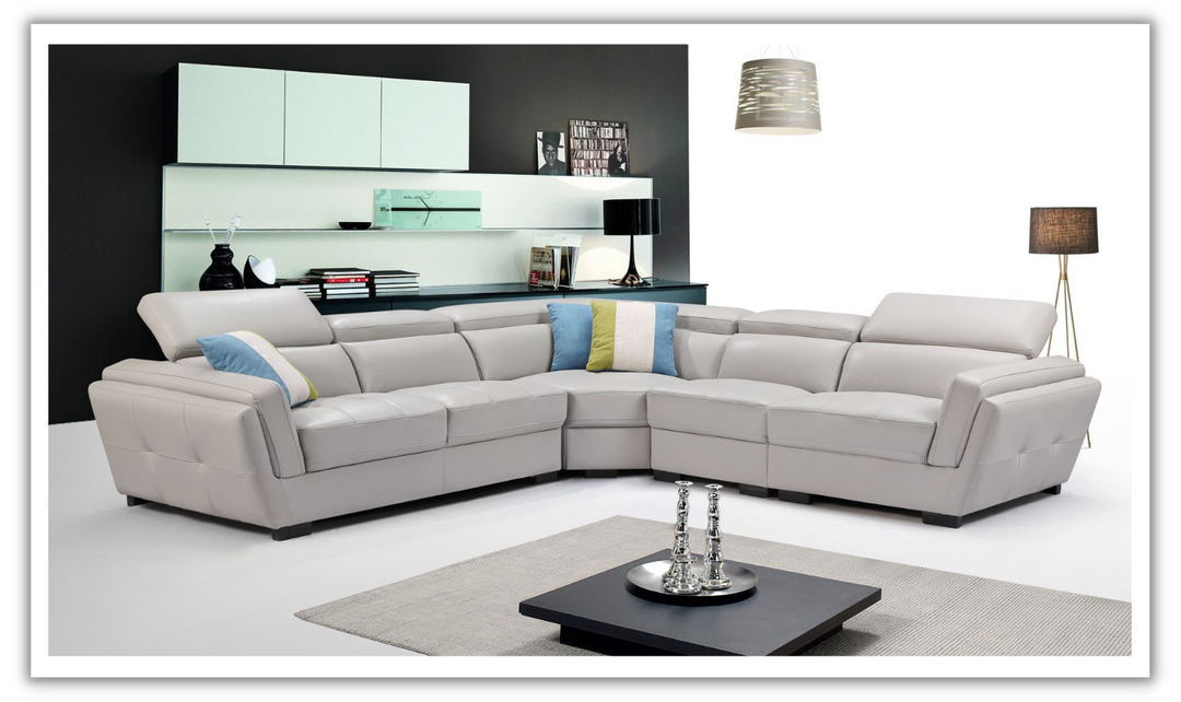 Adley L-shaped Leather Sectional with Adjustable Headrests-Leahyco