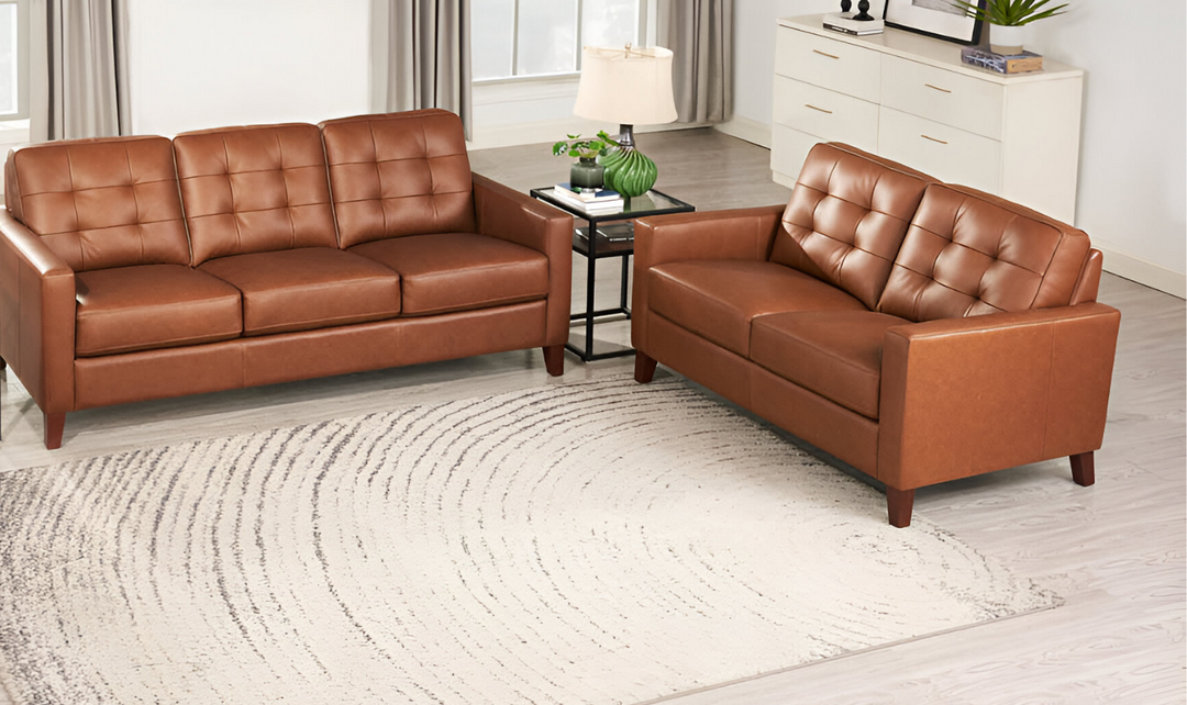 Aiden 2-Seater Leather Loveseat With Track Arms