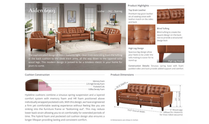 Aiden Leather Living Room Set