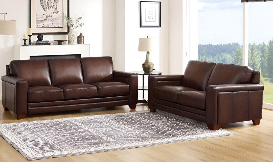 Alice 2-Seater Leather Loveseat With Track Arms