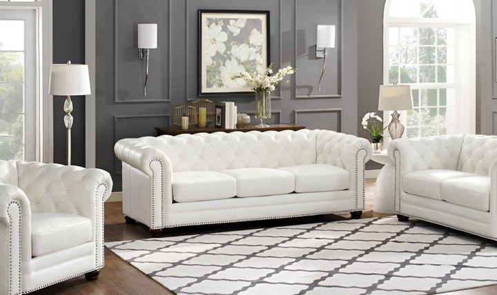 Aliso 3-Seater Leather Sofa With Rolled Arms-Leahyco