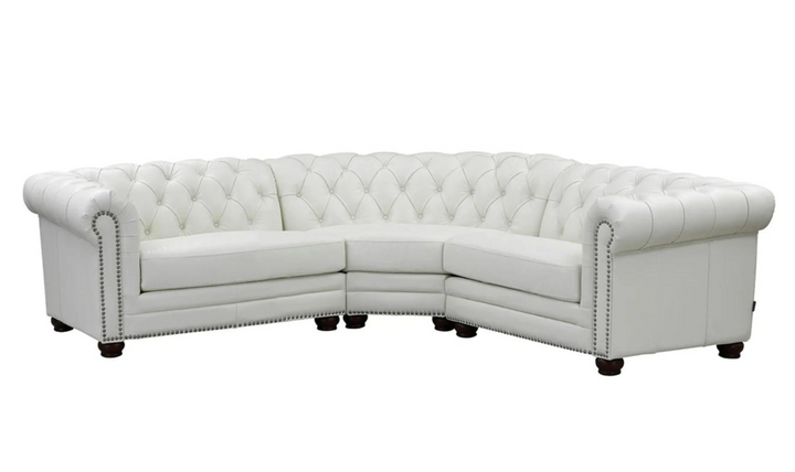 Aliso Leather Sectional Sofa with Nailhead Finish in Cream White