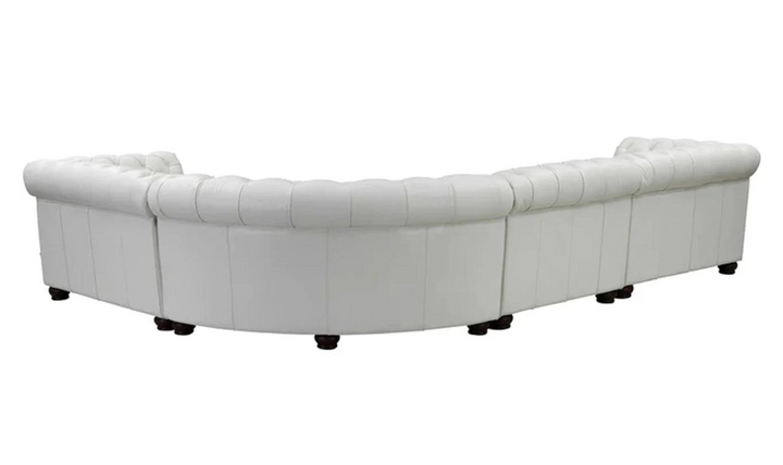 Aliso Leather Sectional Sofa with Nailhead Finish in Cream White