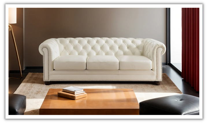 Aliso 3-Seater Leather Sofa With Rolled Arms-Leahyco