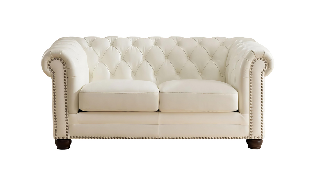 Aliso 2-Seater Leather Loveseat With Rolled Arms-Leahyco