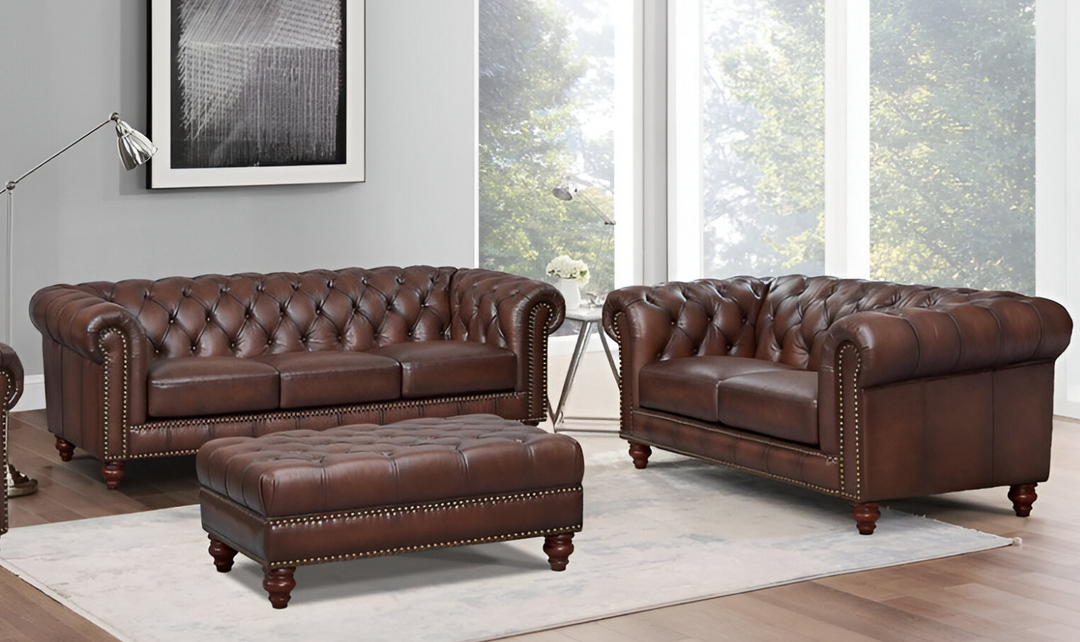 Alton Bay 2-Seater Leather Loveseat With Box Cushions-Leahyco