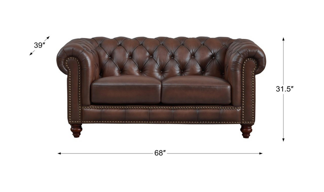 Alton Bay 2-Seater Leather Loveseat With Box Cushions-Leahyco