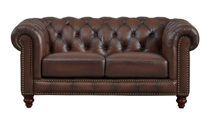 Alton Bay 2-Seater Leather Loveseat With Box Cushions-Leahyco