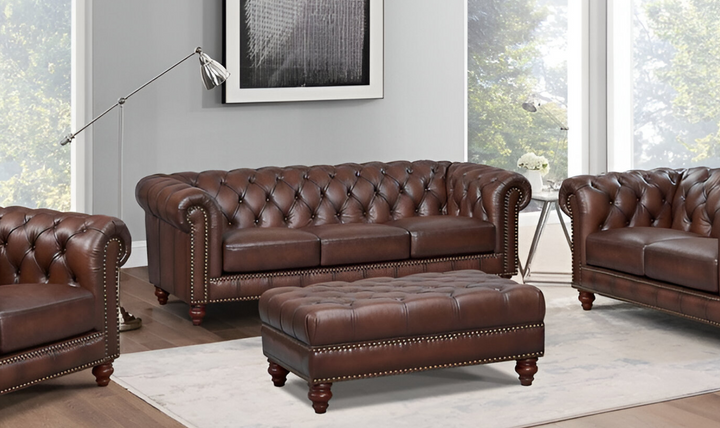 Alton Bay 3-Seater Leather Sofa With Box Cushions-Leahyco