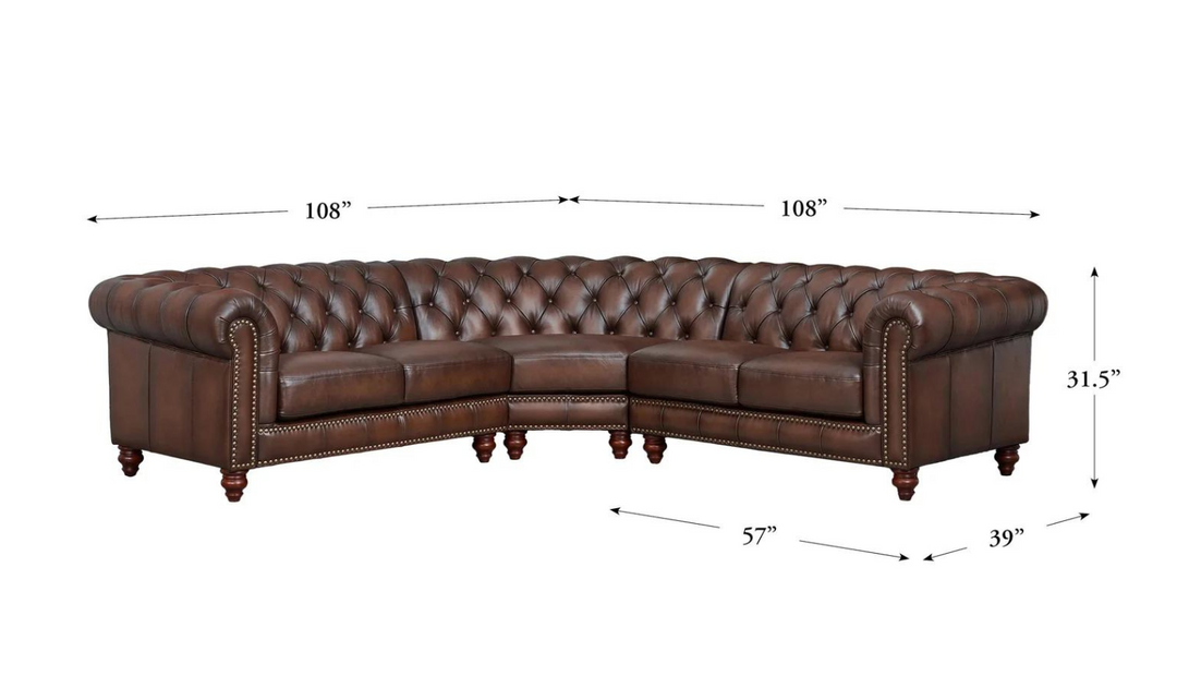 Alton Bay Leather Sectional Sofa In  Caramel Brown with Nailhead Finish