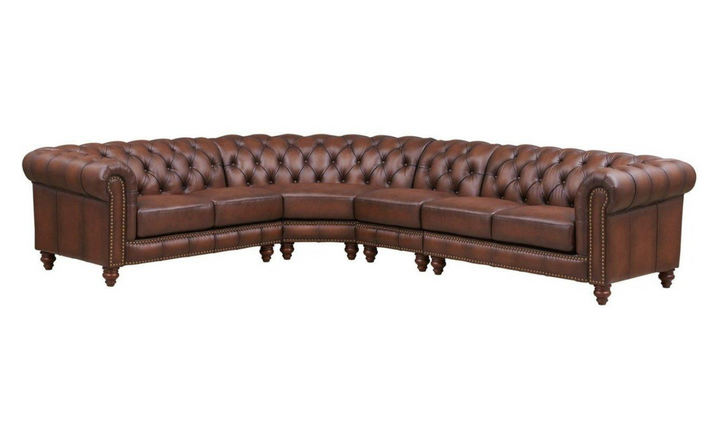 Alton Bay Leather Sectional Sofa In  Caramel Brown with Nailhead Finish