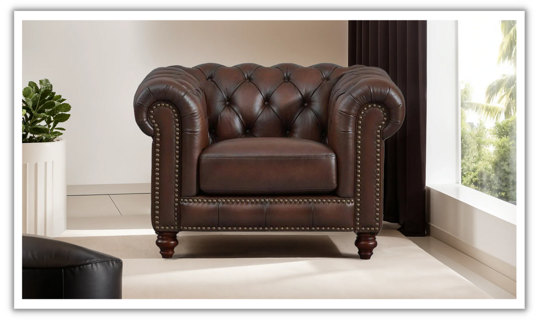 Alton Bay Leather Chair With Box Cushions-Leahyco 