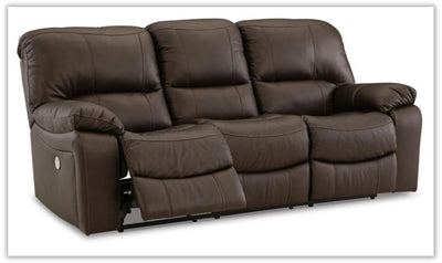 Leesworth Dark Brown Leather Power Recliner Living Room Set