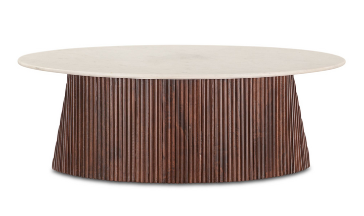 Amalfi 52" Coffee Table in Mango Wood with White Marble- Leahyco