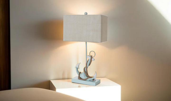 Anchor 28" Distressed Polyresin Coastal Table Lamp with USB (Set of 2)