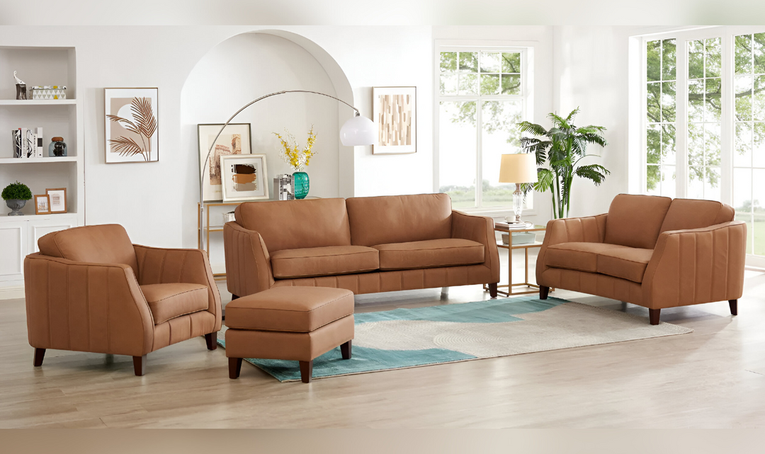 Aria 2-Seater Leather Loveseat In Saddle Brown