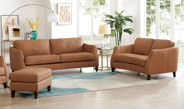 Aria 2-Seater Leather Loveseat In Saddle Brown