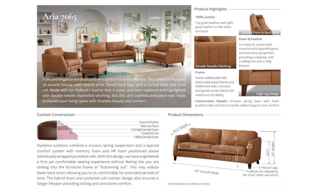 Aria 2-Seater Leather Sofa In Saddle Brown-Leahyco