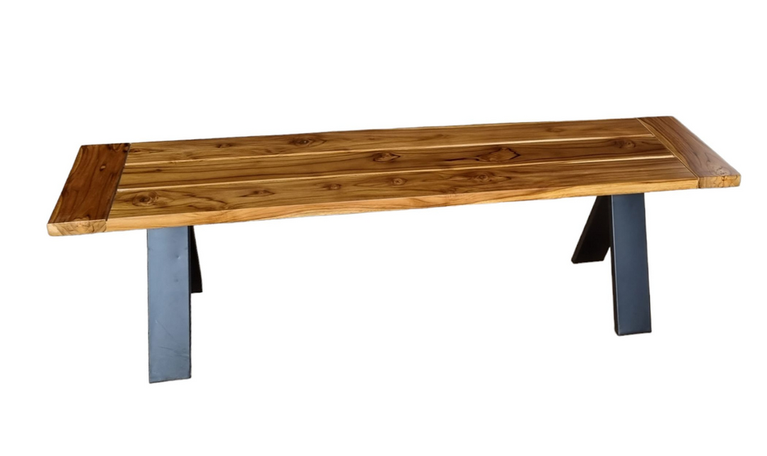 HTD Artemis Patio Bench in Natural Teak and Metal Legs