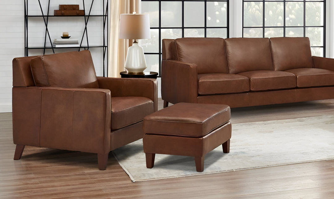 Ashby Leather Ottoman In Pecan Brown