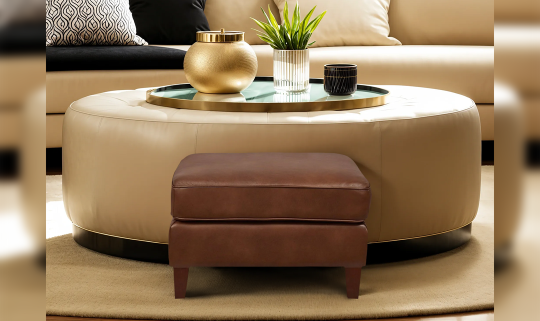 Ashby Leather Ottoman In Pecan Brown-Leahyco