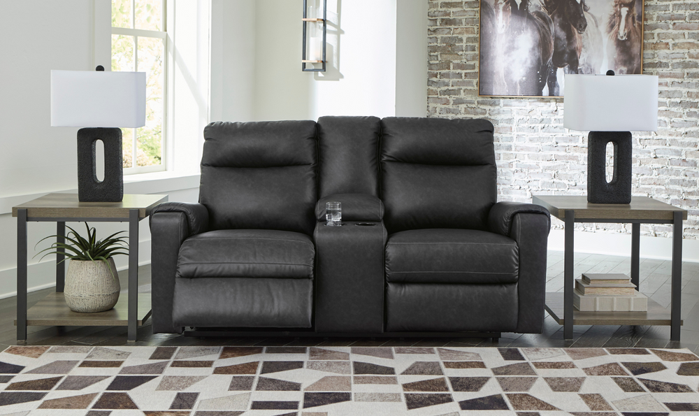 Ashley  Axtellton 2-Seater Carbon Leather Power Reclining Loveseat-Leahyco