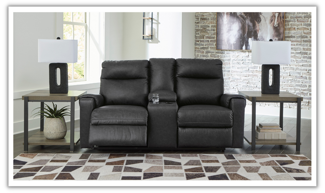 Ashley  Axtellton 2-Seater Carbon Leather Power Reclining Loveseat-Leahyco