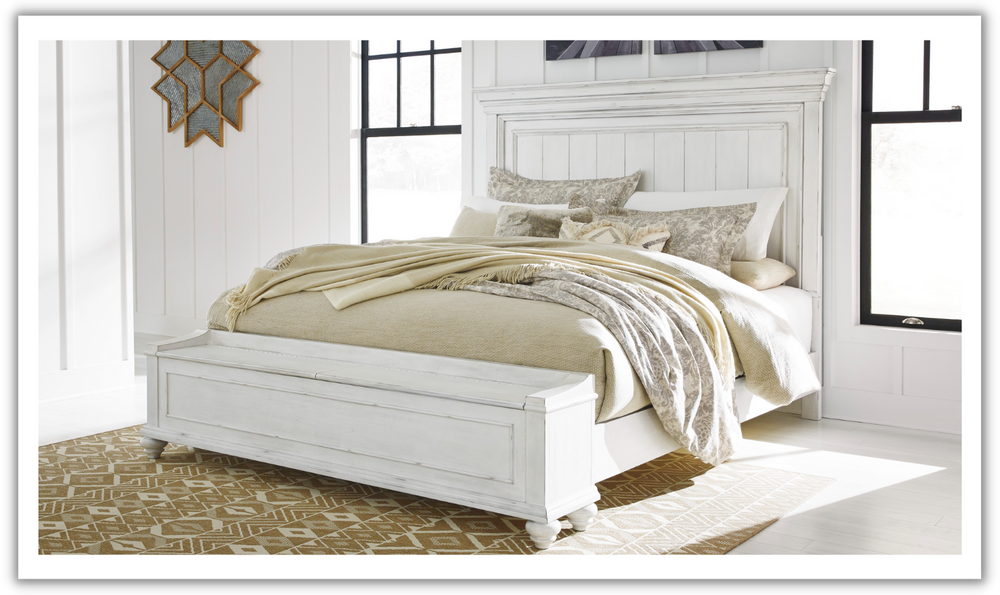 Ashley Kanwyn Wooden Bed In Whitewash-Leahyco