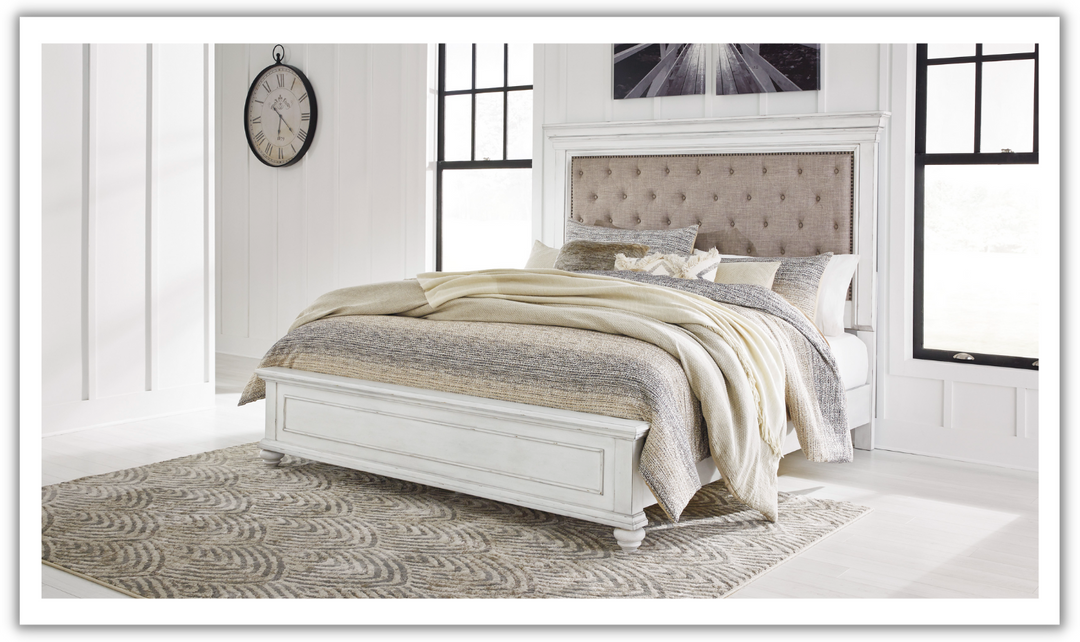 Ashley Kanwyn Wooden Bed In Whitewash-Leahyco