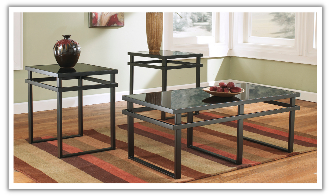 Ashley Laney Coffee Table Set with Black Glass Top-Leahyco