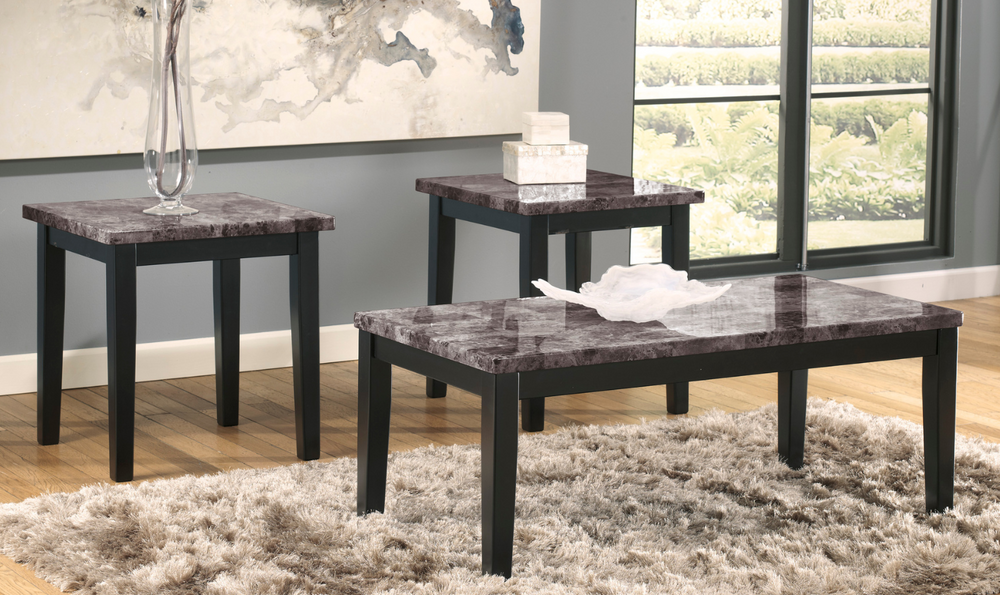 Ashley Maysville Faux Marble Top Coffee Table Set in Black-Leahyco