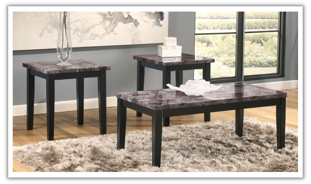 Ashley Maysville Faux Marble Top Coffee Table Set in Black-Leahyco