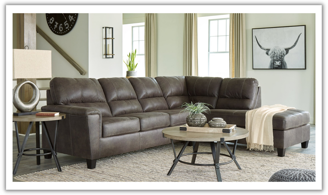 Ashley Navi L-Shaped Smoke Leather Sectional Sofa With Sleeper-Leahyco