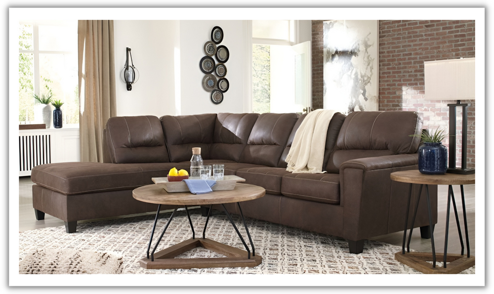 Ashley Navi L-Shaped Smoke Leather Sectional Sofa With Sleeper-Leahyco