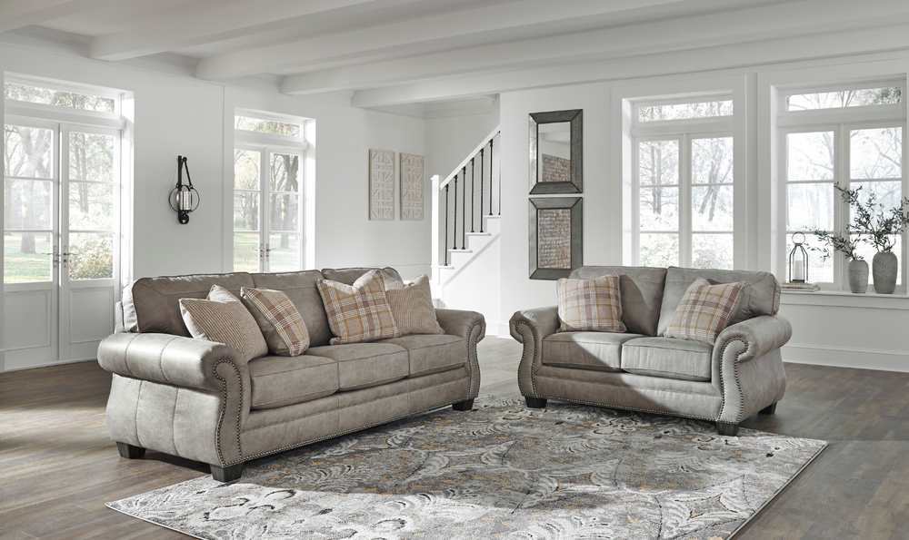 Ashley Olsberg Leather Traditional Living Room Set in Gray-Leahyco