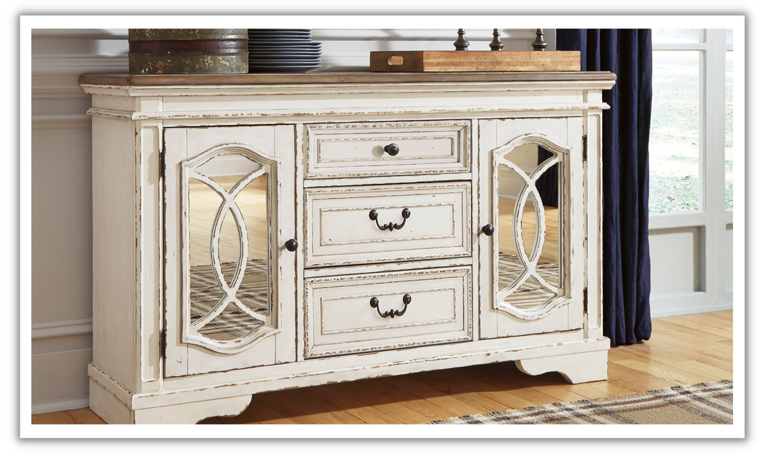 Ashley Realyn 2 Door 3 Drawers Wooden Server in Chipped White-Leahyco