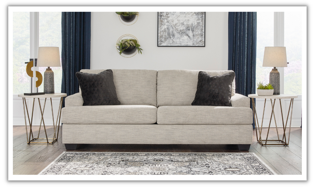 Ashley  Vayda 2-Seater Pebble Fabric Sofa With Fur Accent Pillows-Leahyco