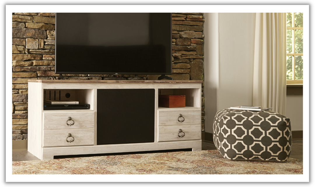 Ashley  Willowton Whitewash TV Stand with FirePlace-Leahyco